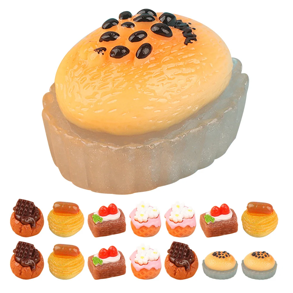 15 Uds. De pastel en miniatura, decoración de postre falso, Mini adorno de escena de cocina, exhibición del hogar, comida Artificial de resina, pastel en miniatura