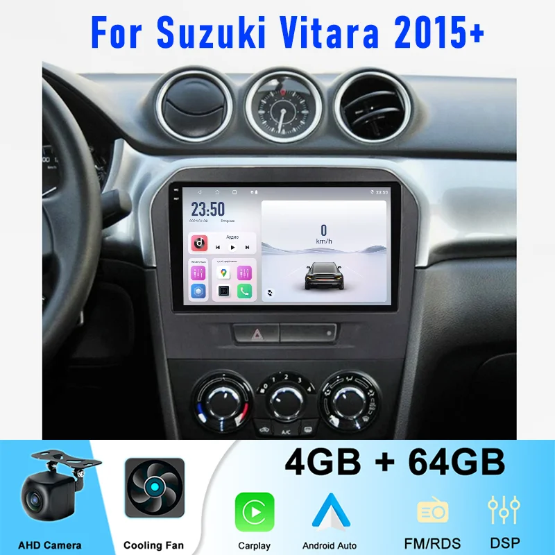 

9'' 4+64GB For Suzuki Vitara 2015+ Car Radio Wireless Carplay Android 15 Auto FM BT Head Unit Steering Wheel Control