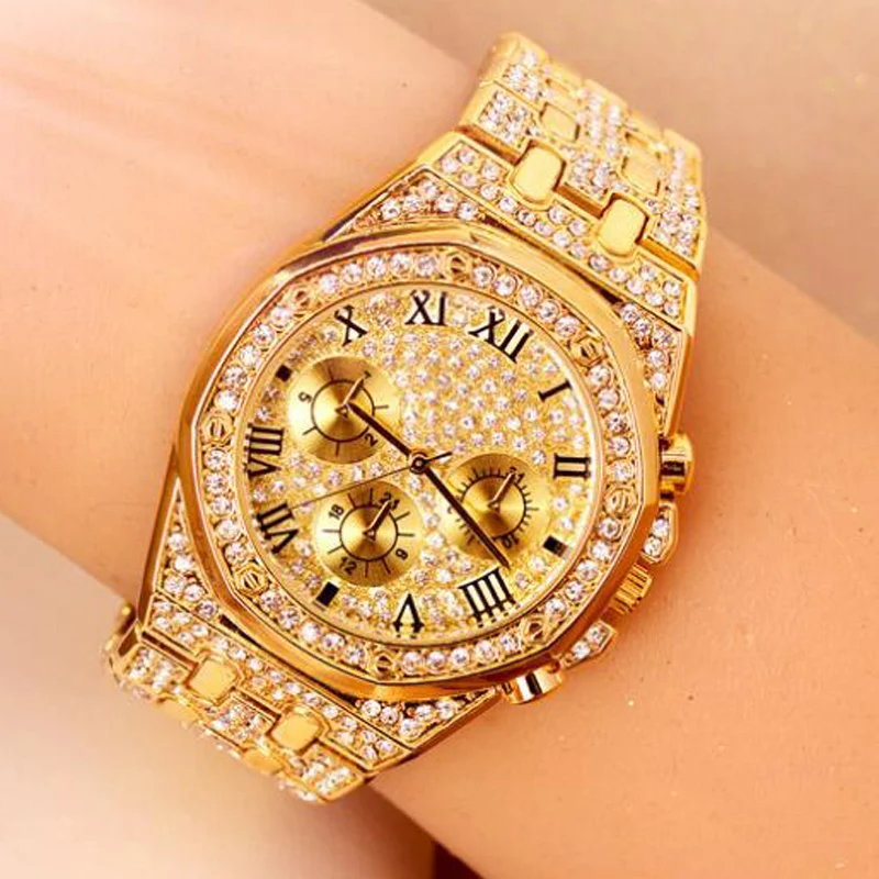 2022 Reloj Hombre Ice Out Watches Luxury Business Yellow Gold Watches Men Full Rhinestone Quartz Wristwatches Male Clock