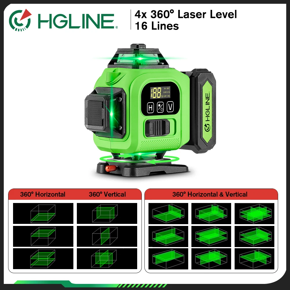 HGLINE 16-Linien Laser-Nivelliergerät Professionelles Bau-Laserwerkzeug 360° ° Horizontale und vertikale Nivelliergeräte mit 6000mAh Akku – Detail 10