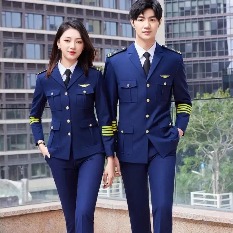 Airline Occupation Pilot Women Trousers Set Spring Men Band Performance Clothing Security Work Uniform Airpot Protocol Clothes