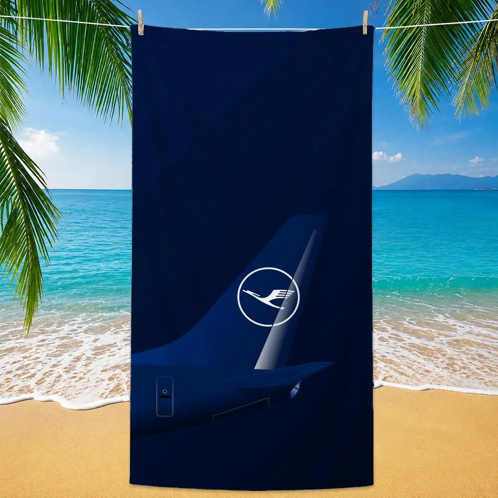 Airline Lufthansa Towel Polyester Beach Towel Quick Dry Sand Free Bath Towel for Summer Pool Travel Vacation