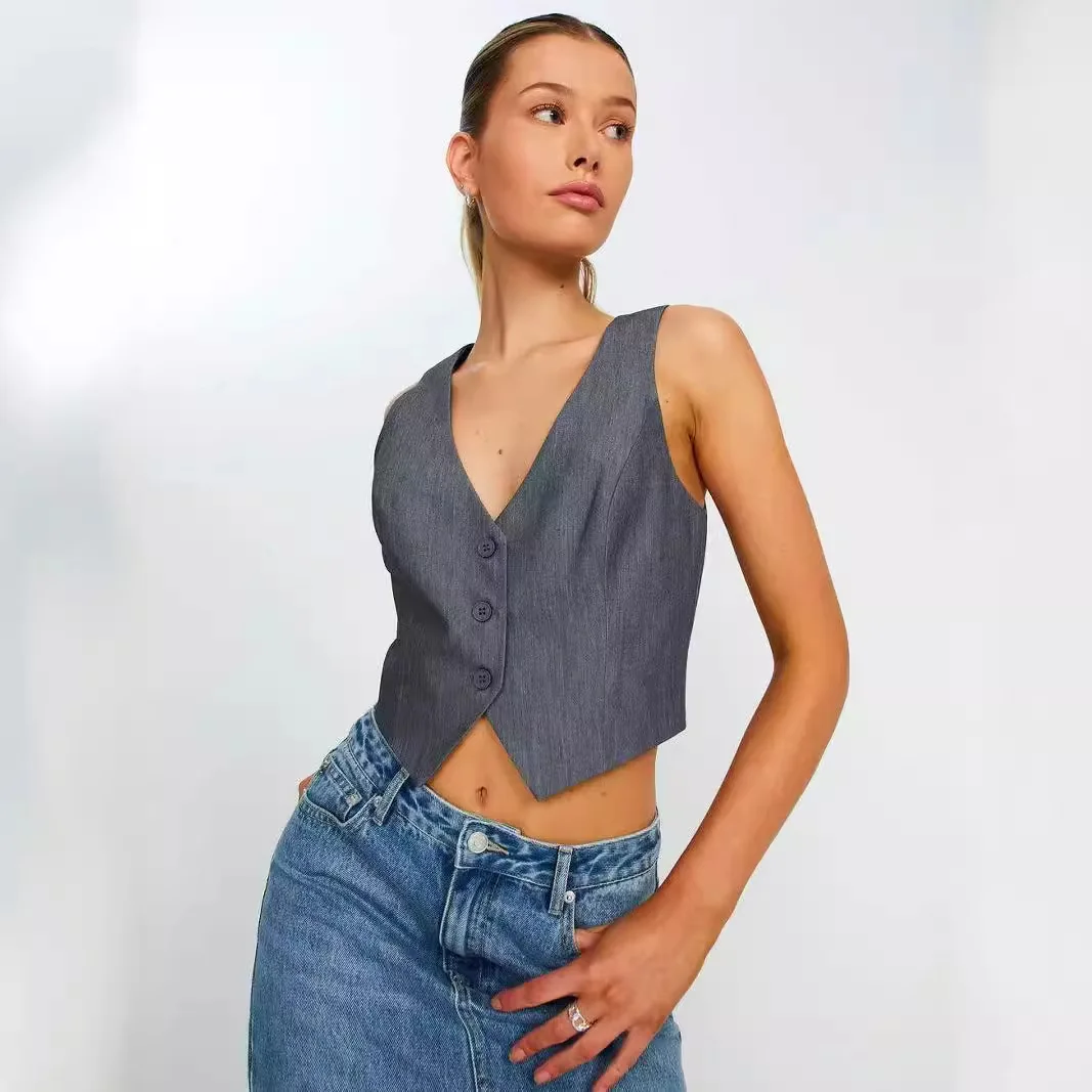 Summer Women's Casual Sleeveless European and American Design Suit Vest Chalecos Para Mujer Slim Women Waistcoat Fashion