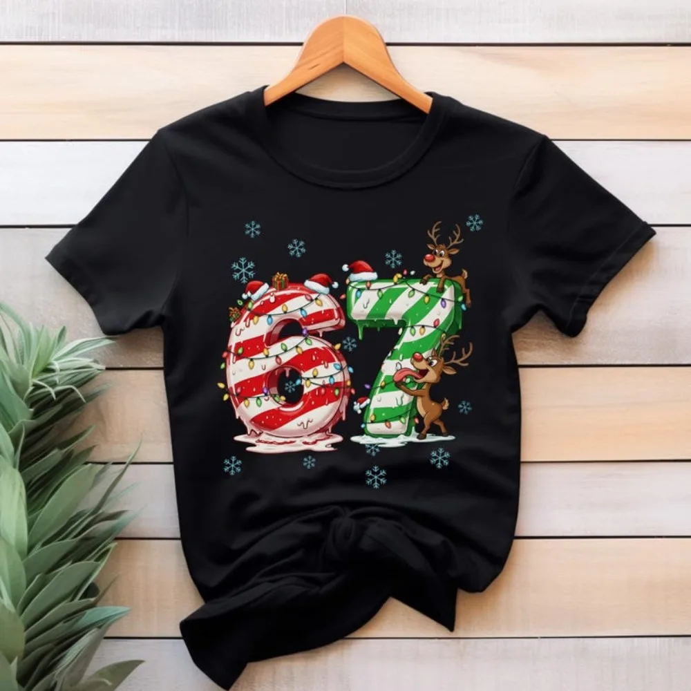 67 Weihnachten Meme Shirt Lustiges Urlaub Kinder T-Shirt Viral Meme T-Shirt Candy Cane Grafik T-Shirt Jungen und Mädchen Weihnachten Baumwolle Tops