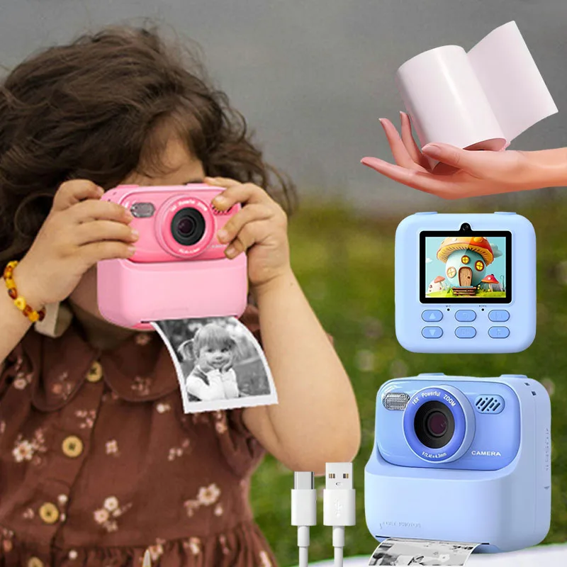 كاميرا أطفال فورية 1080P HD عدسة مزدوجة كاميرا رقمية لصور السيلفي للفتيات والأولاد هدايا عيد الميلاد ألعاب مع طباعة ورق 32G #1