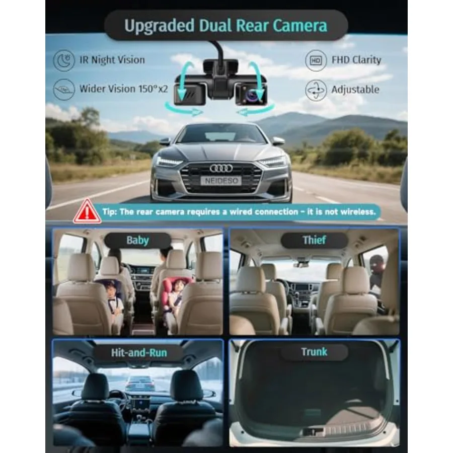 5 Channel 360 Dash Cam for Car Front and Rear, STARVIS 2 Sensor, Black, 2.7K + 41080P Resolution, AI Fatigue Alert, HDR Night V view 3