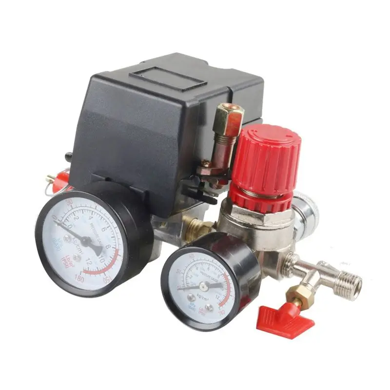 MALL Air Compressor Pressure Switch Pressure W/Valve Control Regulators Gauge 90-120PSI 4 Port Safety Valve Air Compressor