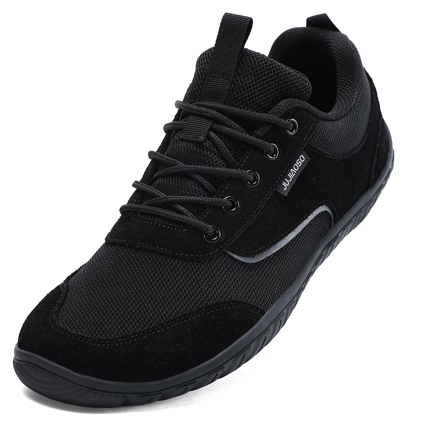 

Мужские минималистичные кроссовки для ходьбы босиком, повседневные прогулочные туфли с нулевым перепадом высоты подошвы, дышащие сетчатые нескользящие легкие дорожные туфли, спортивные шнурованные туфли с широким носком, полностью черные, для активного от