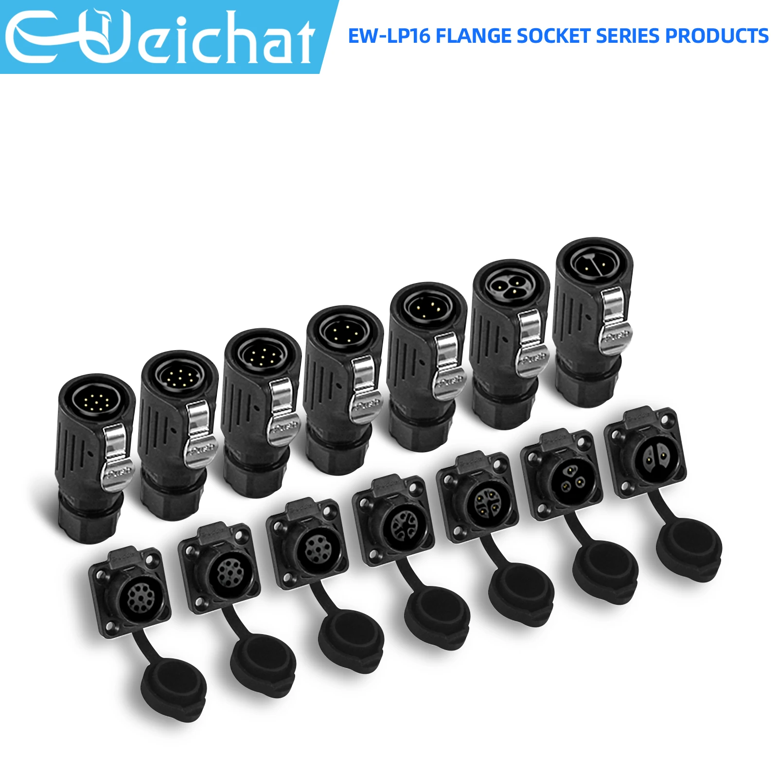 LP16 M16 IP68 Waterproof Electrical Connector  2/3/4/5/7/8/9 Pin Soldering Wire Power Cable Connector Panel Mounting Plastic+Met