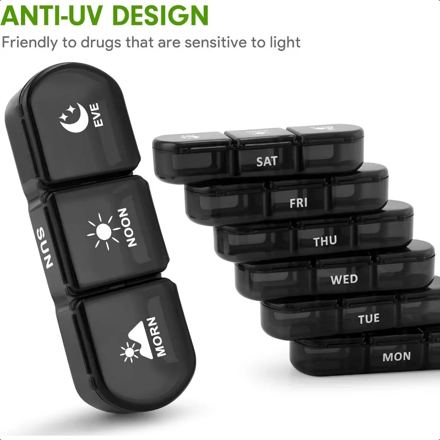Pastillero grande semanal de 3 veces al día, pastillero diario de 7 días con 21 compartimentos, dispensador de pastillas, soporte para pláter
