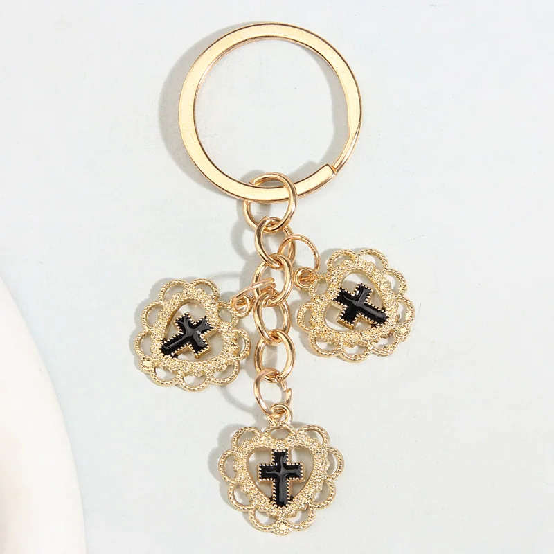 Cute Enamel Keychain Heart Pearl Cross Key Ring Religion Key Chains Souvenir Gifts For Women Men Cay Keys Handmade Punk Jewelry