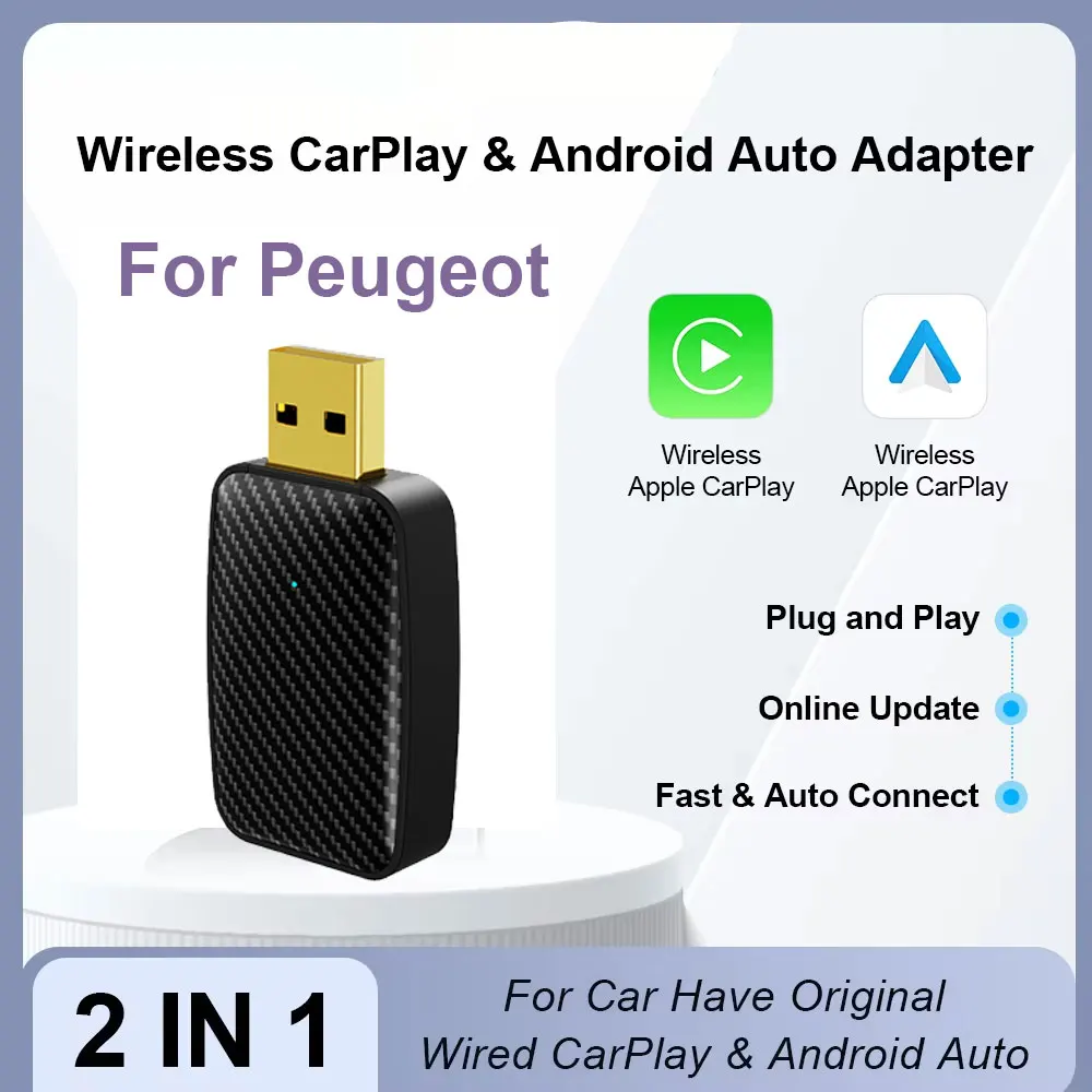 Wireless Carplay Adapter Android Auto Wireless Smart Dongle 2in1 For Peugeot 208 308 408 508 2008 3008 4008 5008