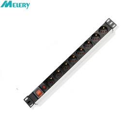 Melery PDU Power Strip Network Cabinet Rack Plug Socket 1U Aluminum Alloy EU Outlet Overload Protection Switch 2m Extension Cord