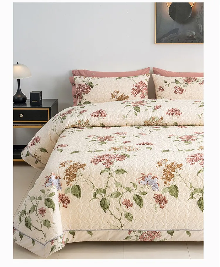 3Pcs Quilt Set 100%Cotton Quilted Bedspread 2Pcs Pillow shams  Lightweight Reversible Chic Floral Printed Bed Coverlet
