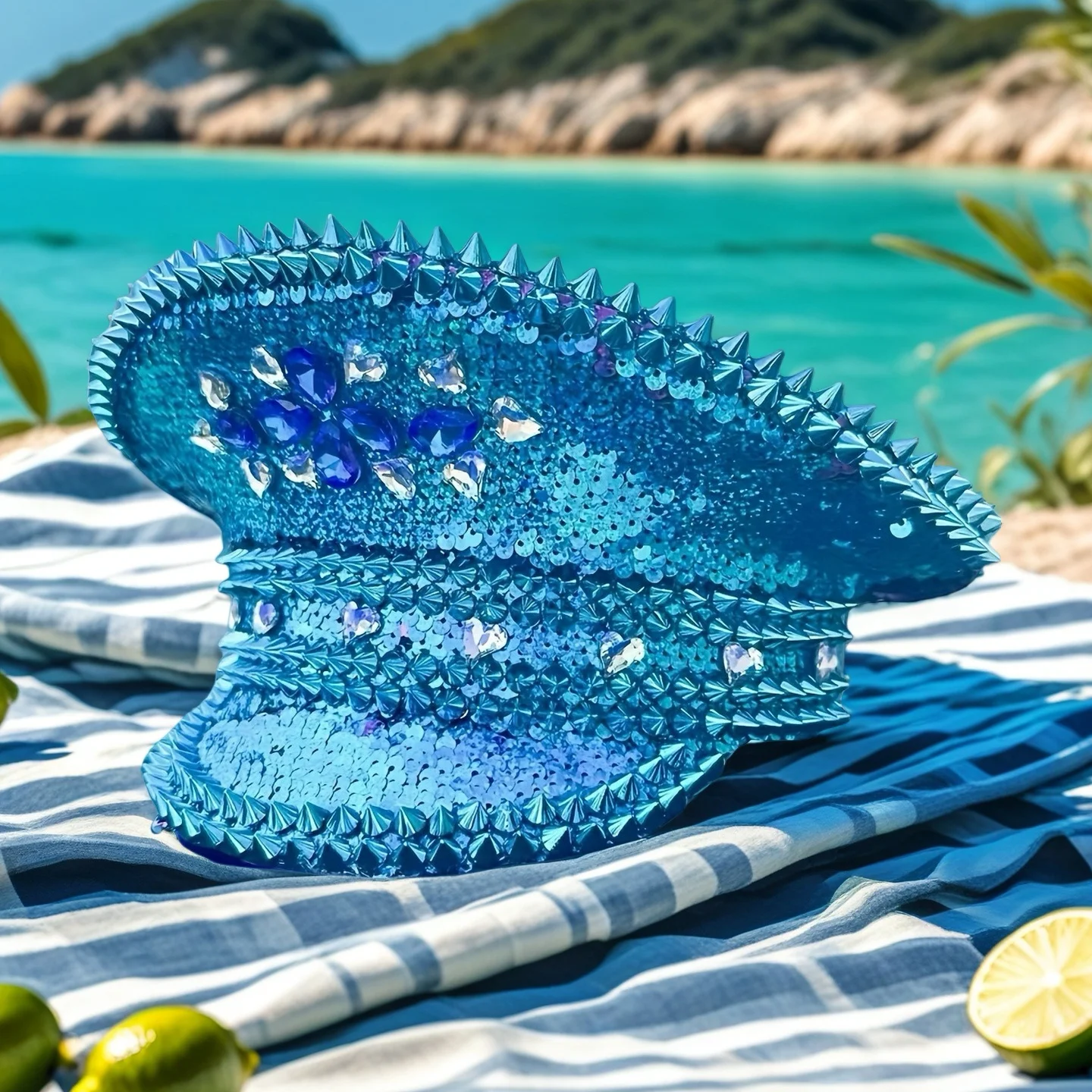 HongLuan Yellow Laser Leather Loop Captain Hat Rhinestone & Military Caps for Woman, Rave Festivals Accessories ＆ Party Cap Man