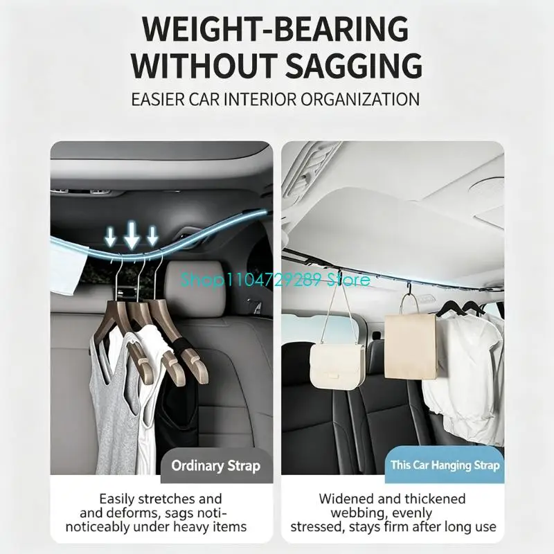 D8KE Vehicle Clothing Hanging Strap, Nylon Garment Line Clothesline for Daily Travel and In-Car Clothing Use