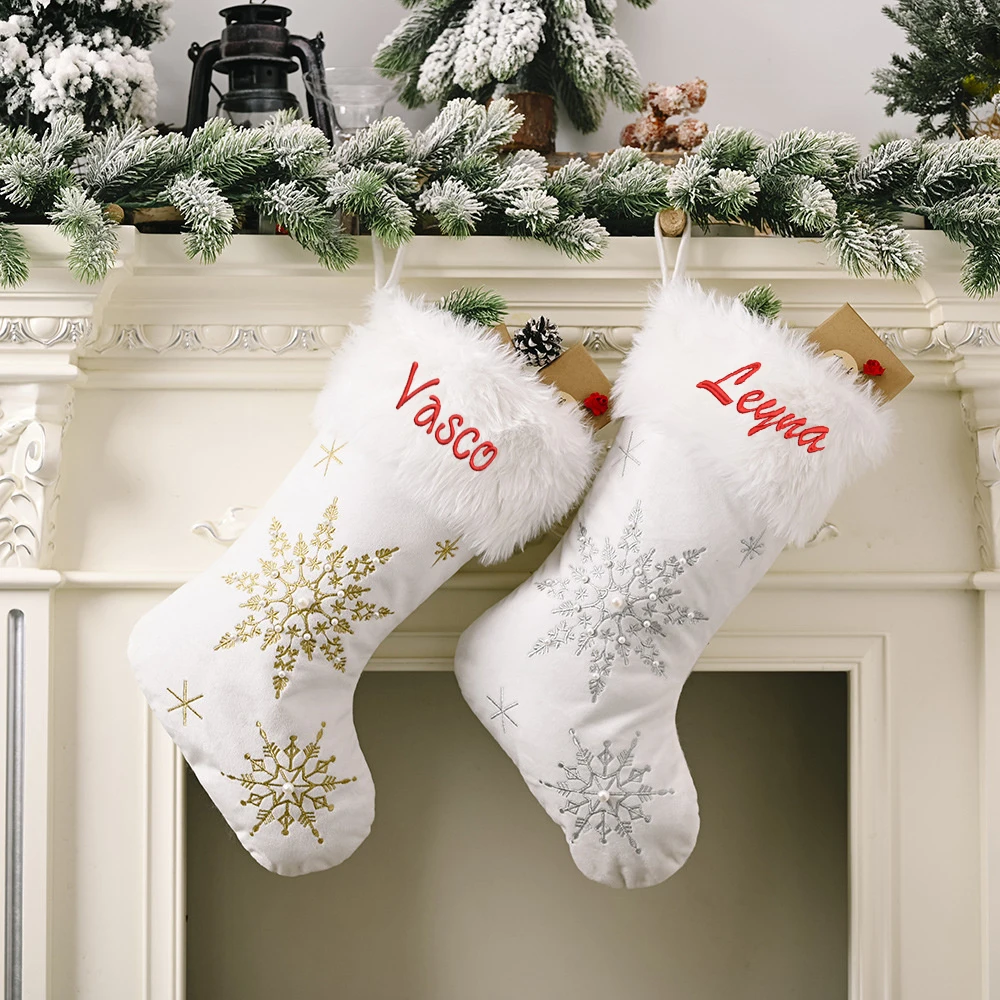 

New Snowflake Socks Embroidered Christmas Stockings Personalized Christmas Decorative Gift Bag Candy Bag Christmas Stockings