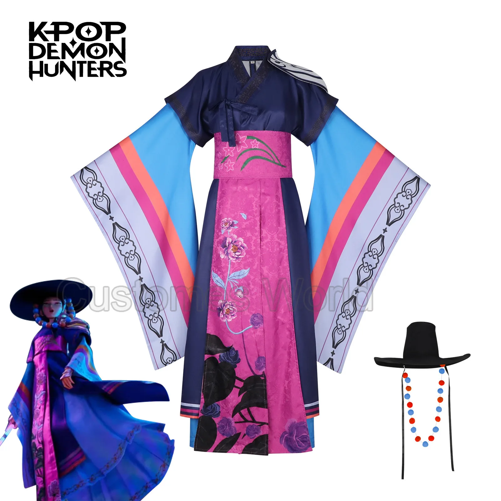 

Movie Kpop Demon Hunters Celine Cosplay Costume Rumi Mother Celine Printed Kimono Hat Suit Women Girl Hallowee Stage Clothing