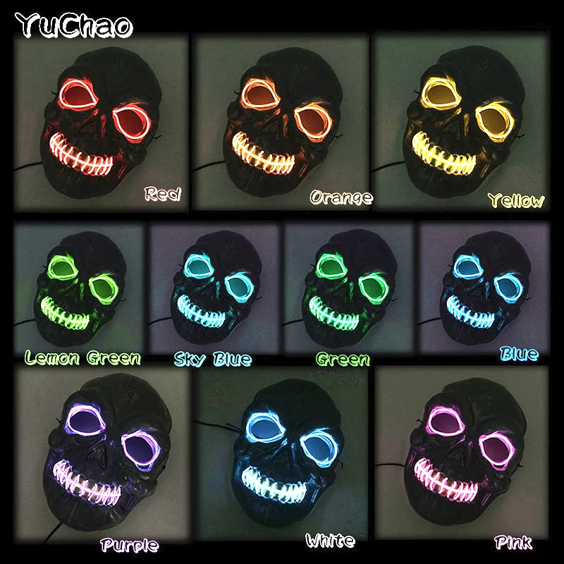 

10 Colors Skull Head Mask Halloween Horror LED Skull Full Face Mask Adult Decoratvie Headgear Light Up Rave Halloween Night