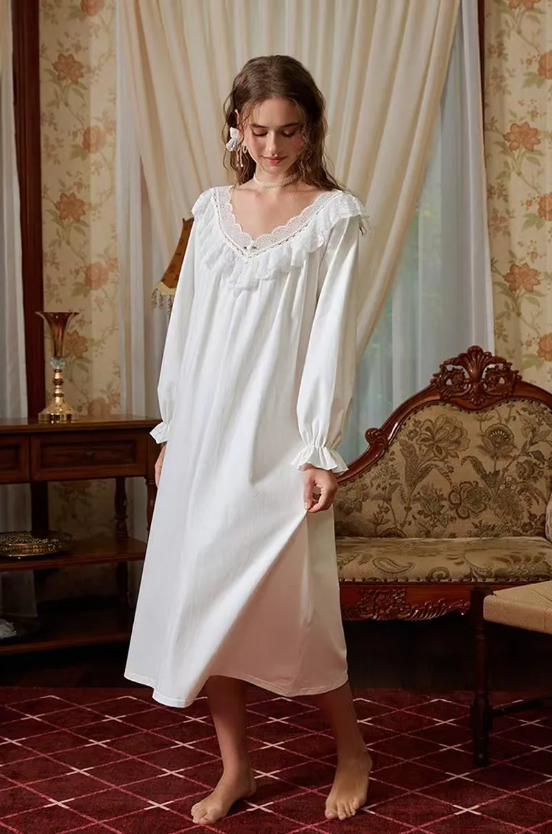 Vintage Pyjama Nachthemd Retro Hepburn Prinzessin Rüschen Mädchen Blase Ärmel Baumwolle lose Nachtwäsche Sommer viktoria nischen Nachthemden