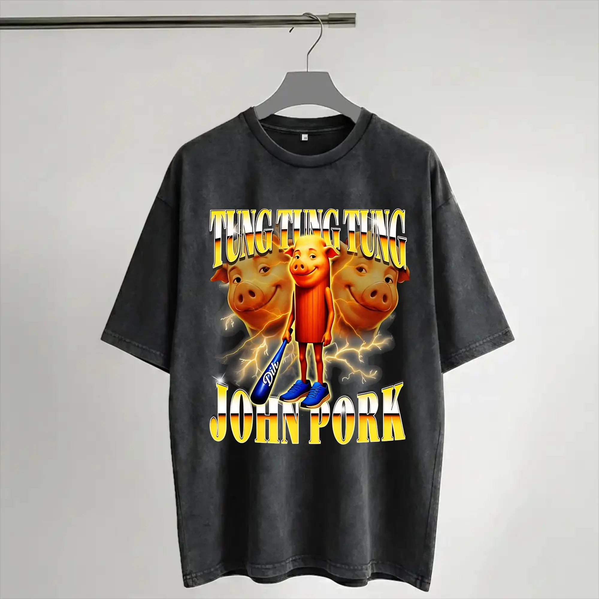 Chaotic Pig Meme Y2K Bootleg Retro Phone Call  Washed T Shirts Streetwear Hip Hop Casual T-Shirt  Tee Shirt Men Women