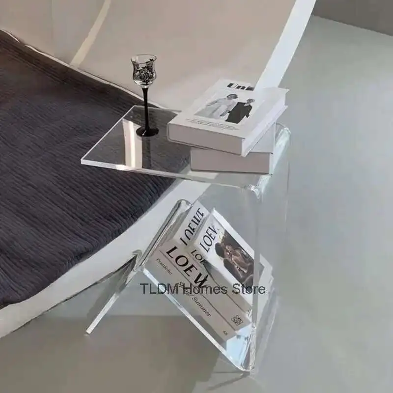 

Простые маленькие диванные столики, прозрачный акриловый боковой журнальный столик, мебель для дома, эркер, стол для ноутбука, стол для спальни, гостиной