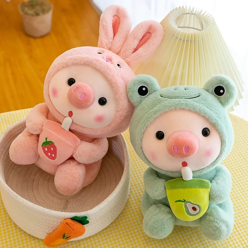 

9.8in/25cm Cute Piglet Stuffed Animals Cute Plush Toy, Soft Plushies Throw Pillow, Pig Plush Throw Pillow Doll with Boba Tea