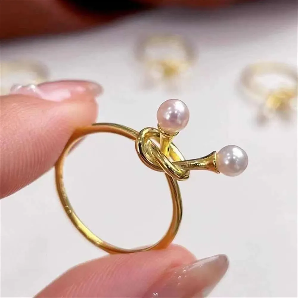 

DIY Pearl Accessories S925 Sterling Silver Ring Empty Support Double Pearl Edition Gold Ring Silver Jewelry Fit 5-7mm Circle