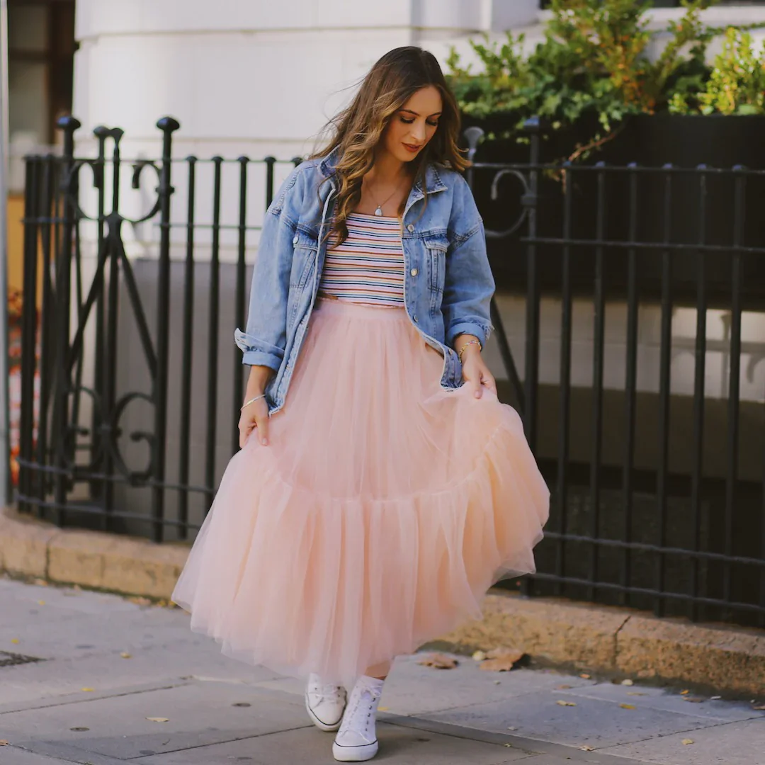 Beautiful Blush Pink Ankle Length Tulle Skirts With A Bright Line Decoration Girls Tutu Tulle Skirt Handmade Saias