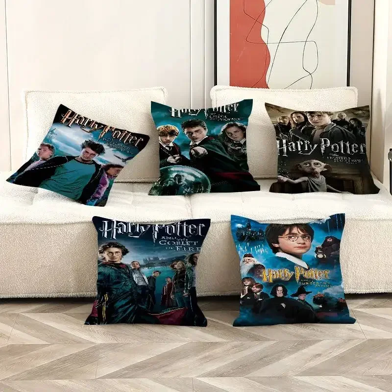 Película clásica H-Harrys Potters, almohada de Anime, funda de almohada para sofá cama, funda de cojín de 45x45 cm, moda