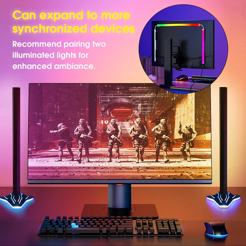 Ambient Pc Pick-Up Lamp，Intelligent Rgb Screen Color Sync,E-Sports Game Desktop Background Light，For Macos 13+ Windows 8,9,10,11