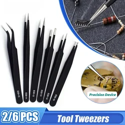 6PCS Precision Tweezers Set ESD Anti-Static Stainless Steel Tweezers Repair Tools for Electronics Repair Soldering Craft