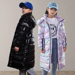 New children's thin down jacket Girls fashion shiny windproof and waterproof down jacket Boys' Black Stain Resistant Long Coat