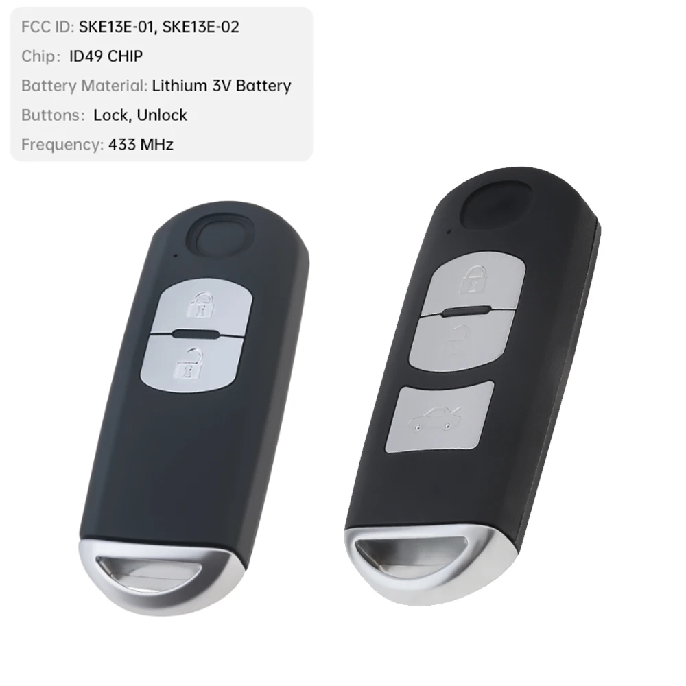 

2/3 кнопки, 433 МГц, умный дистанционный автомобильный брелок без ключа, подходит для Axela/ Atenza с чипом ID49 SKE13E-01 SKE13E-02