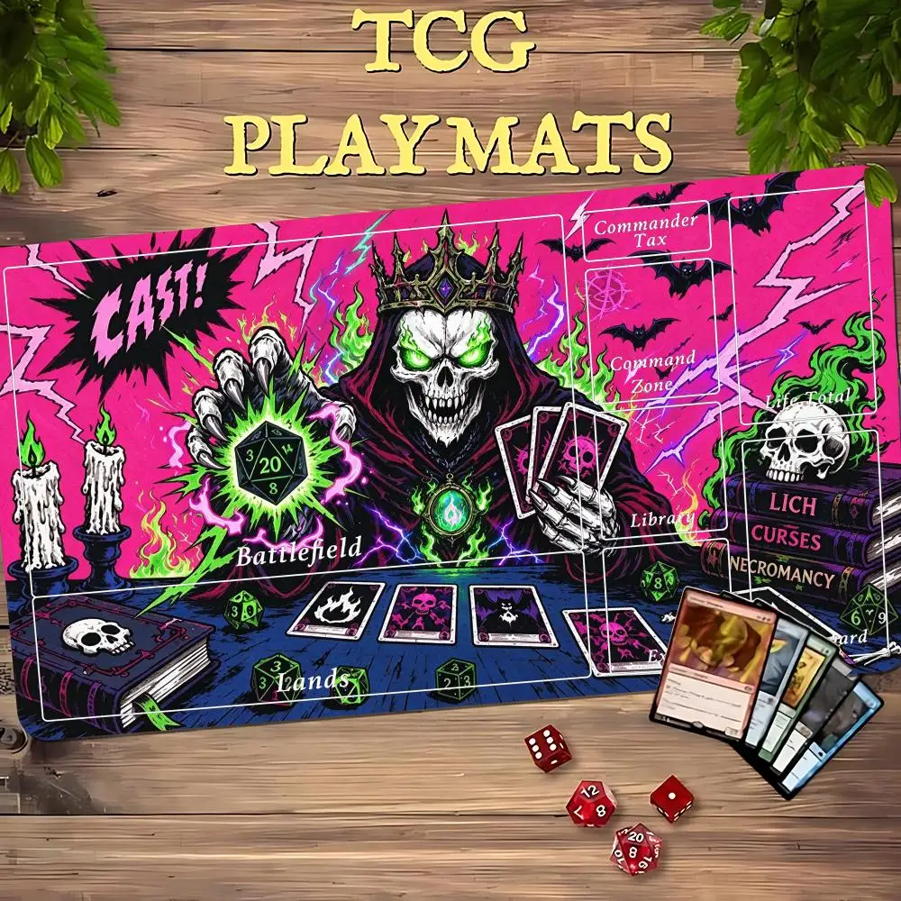 Pink Skeleton King Magic Party Game Mat Durable Rubber for MTG&TCG Games 35X60 Mouse Pad Offices Desk Mats Friendly Design