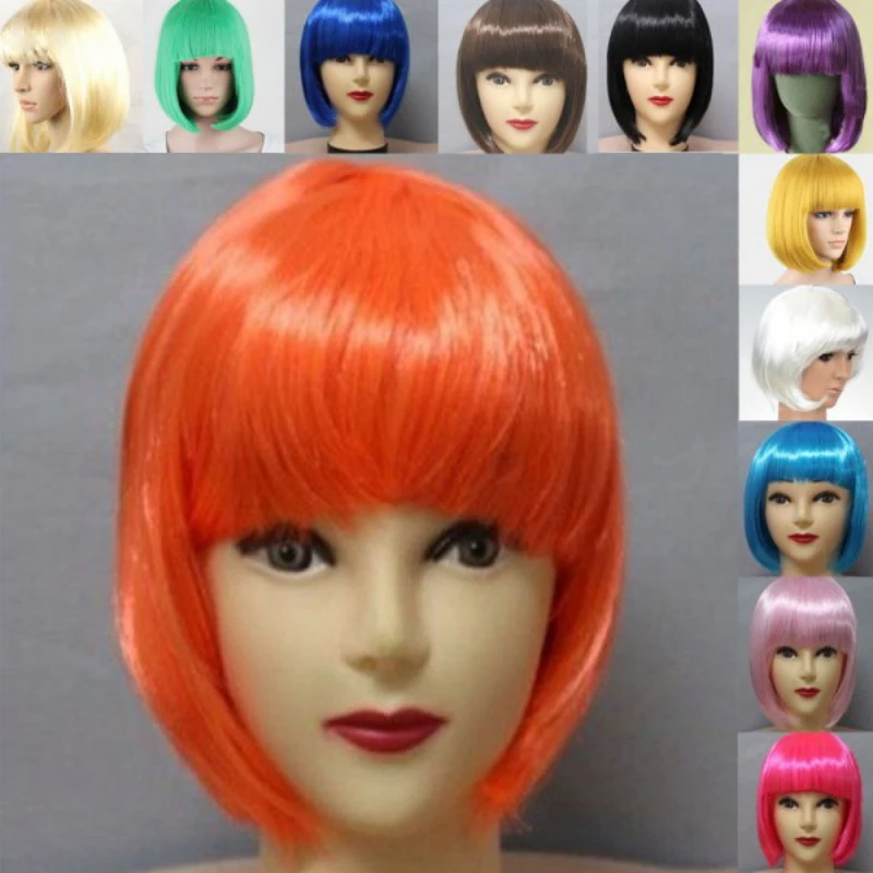 Parrucche sintetiche multicolori per ragazze taglio corto dritto con frangia parrucca donna donna festa quotidiana Cosplay capelli resistenti al