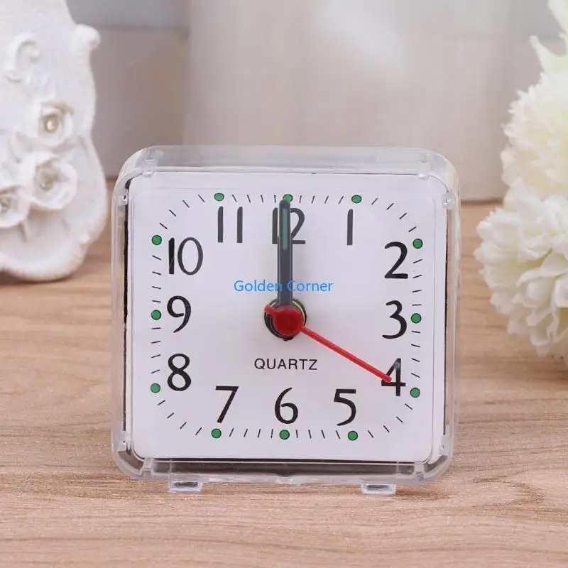 E15D Mini Square Alarm Clock Analogs Nonticking Battery Operated Clocks