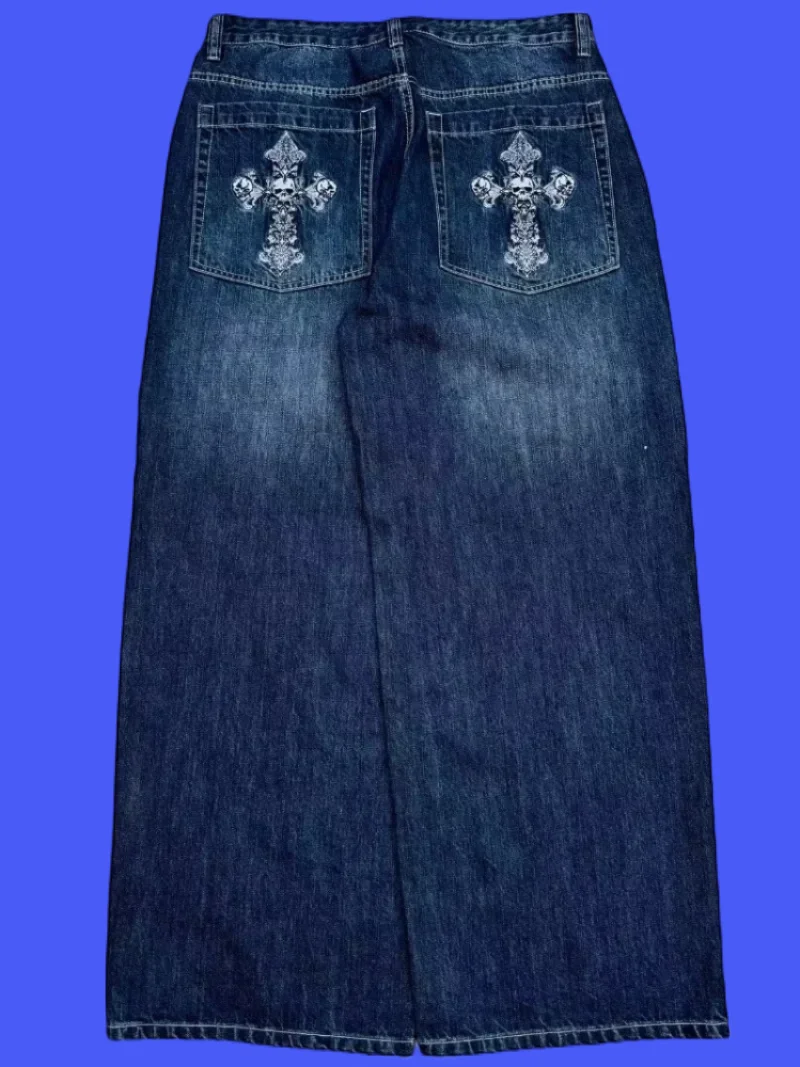 

black jeans Y2k hip hop Retro Trendy Men's Wash Embroidered Straight Wide-Leg Jeans Casual Loose Fit, Couple Urban Street Style