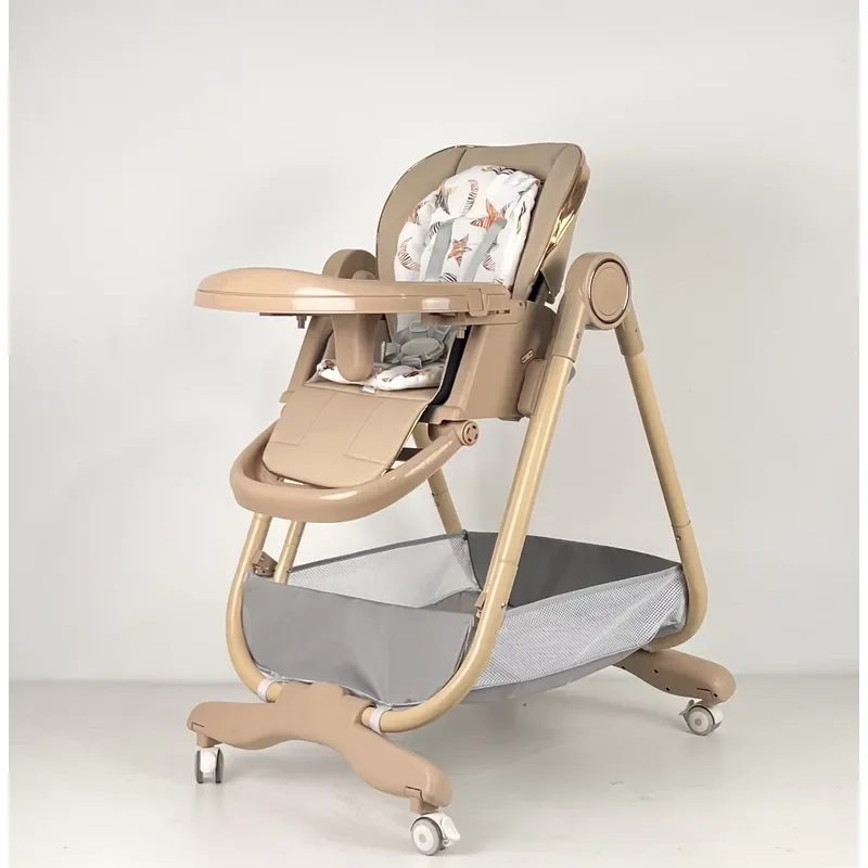for  Foldable Baby Dining Chair with Brakes 8 Level Height Adjustment 2 in 1 Rocking Highchair  Seat Cushion Universal Wheels