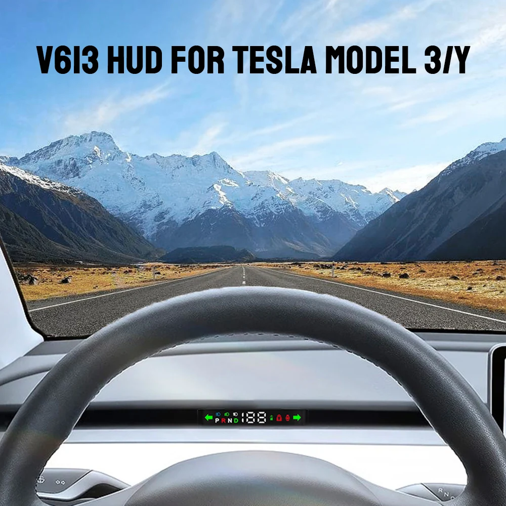 V613 V614 HUD For Tesla Model 3 Y 2016-2023 Car Head Up Display Speedometer Digital Light Door Gear Brake Monitor With Indicator