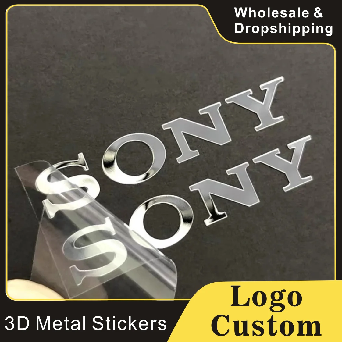 Custom 3D Sticker Hollow Logo Personalized Adhesive Metal Transfer DIY Decal Brand Letters UV Holographic Gold Foil Waterproof