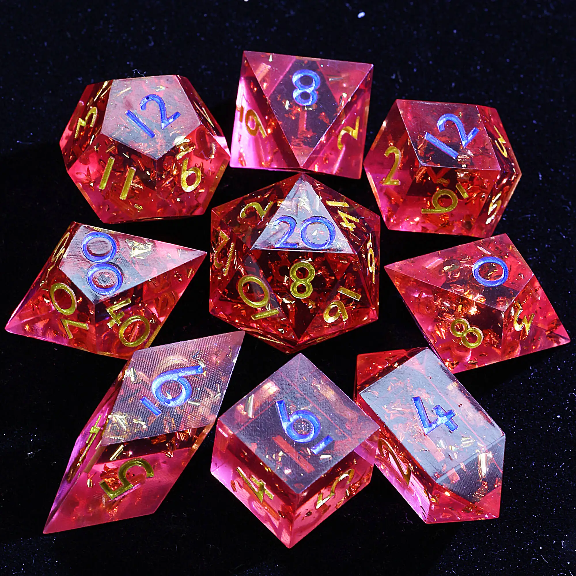 

9 Polyhedral Resin DD Sets of Dice Crimson Amber Dust