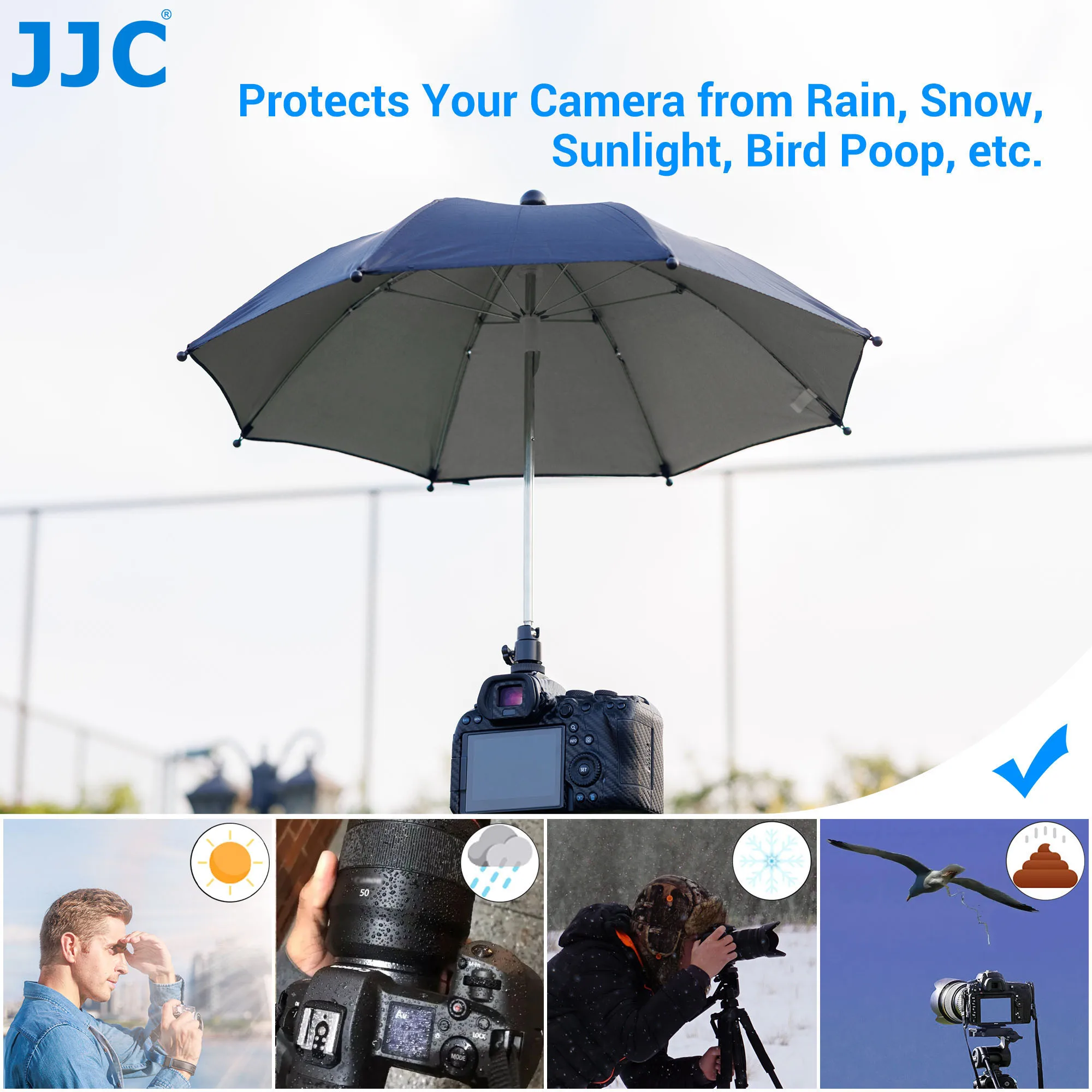 JJC Large Camera Umbrella/Sunshade Ajustable 360° Rotation Ball Head Umbrella Camera Rain Cover Protection Photography Accessory