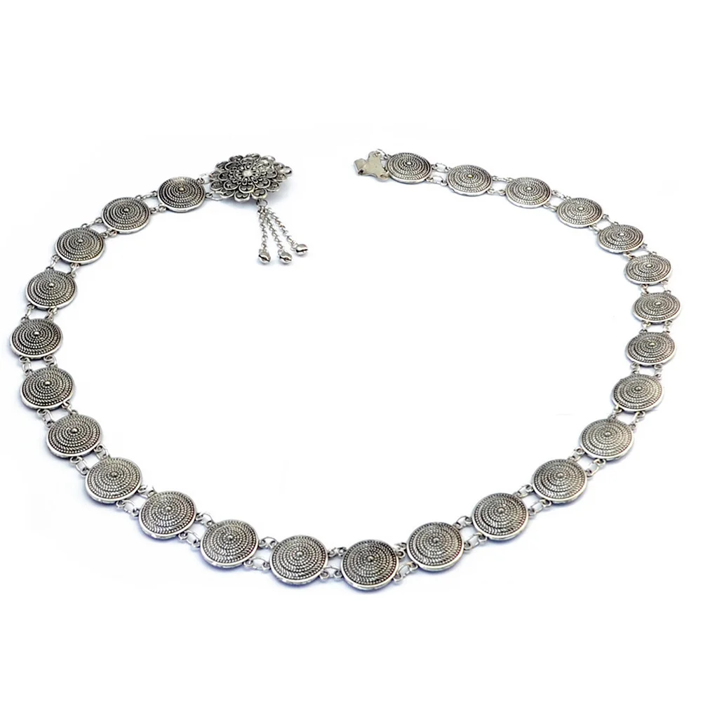 

Hollowed-Out Flower Belt Silver Vintage Waist Chain For Women Dress Accessory Fashion Waistband Jewelry For Party Wedding