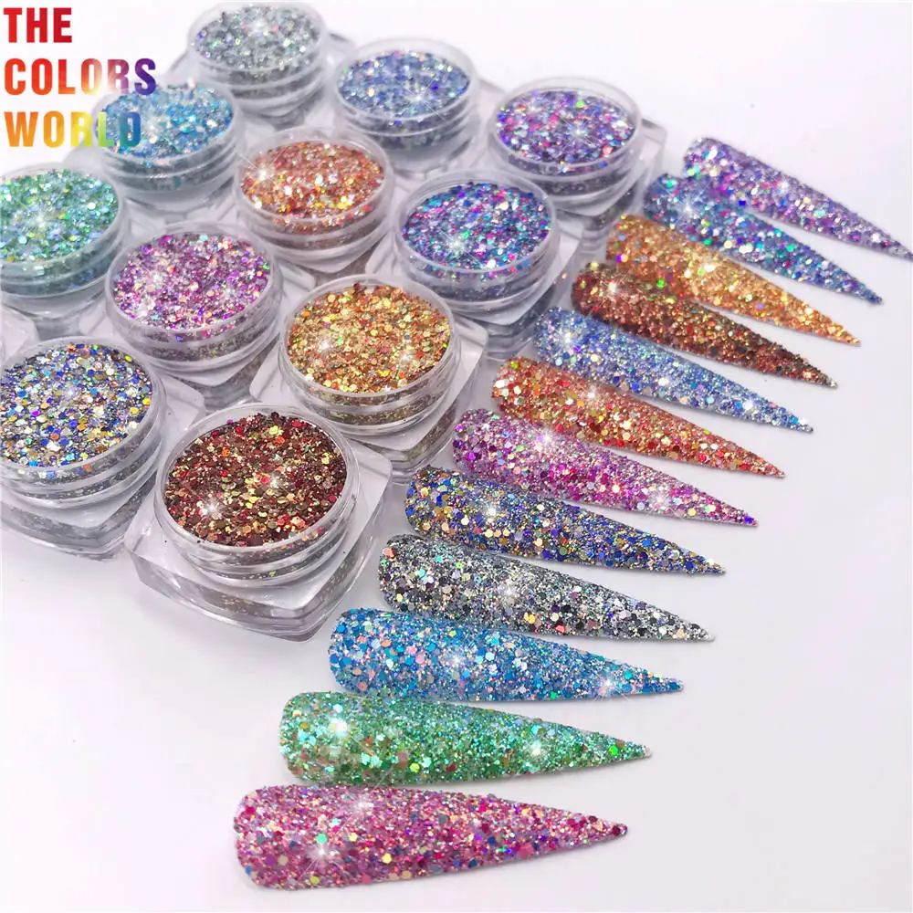 TCT-385 Laser Rainbow Color Chunky Nail Glitter Nail Art Decoration Face Painting Makeup Tumbler Crafts DIY Festival Accessories