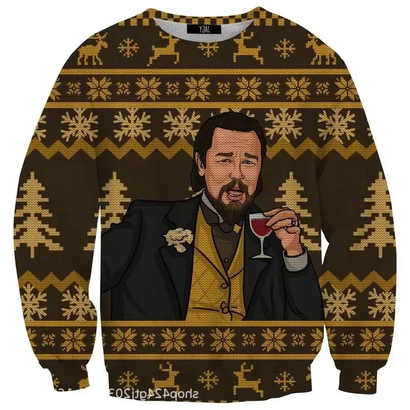 Laughing Leo DiCaprio Meme Ugly Christmas Sweater Gift Santa Claus Pullover Men 3D Sweatshirt And Top Autumn And Winter Clothi