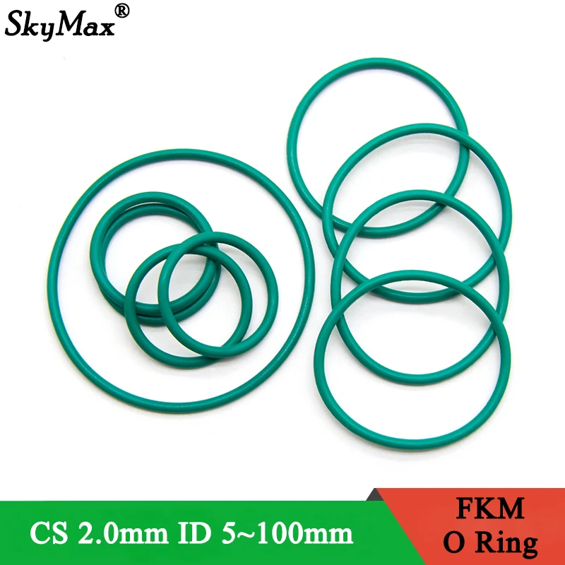 

10/50pcs FKM O Ring Sealing Gasket CS 2mm OD 5~100mm Insulation Oil Resistant High Temperature Resistance Fluorine Rubber O-Ring