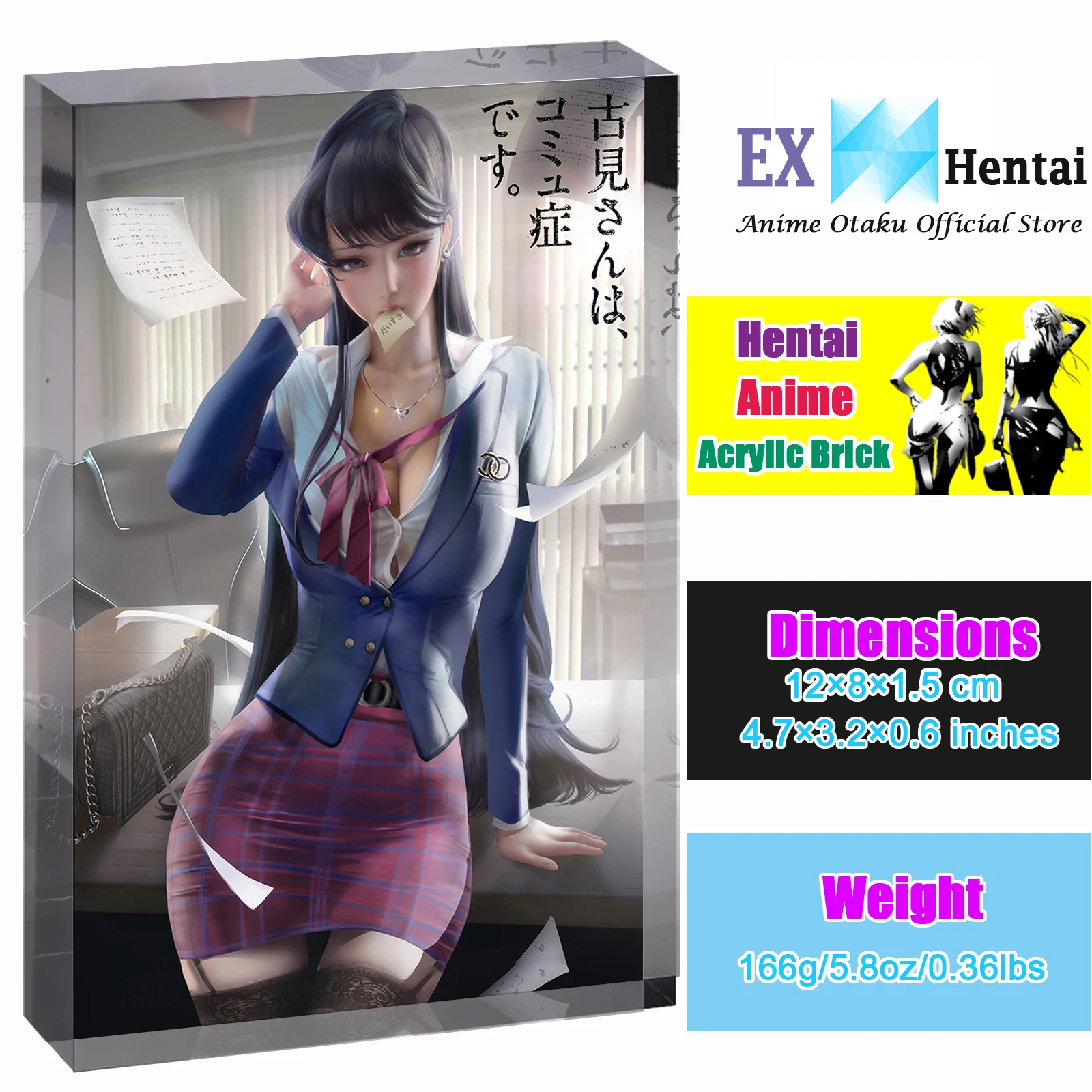 

Sexy JK Waifu Figure, Doujin Fan Art 3D Acrylic Block, Anime Bishoujo Room Decor, Collectible Gift for Men Otaku