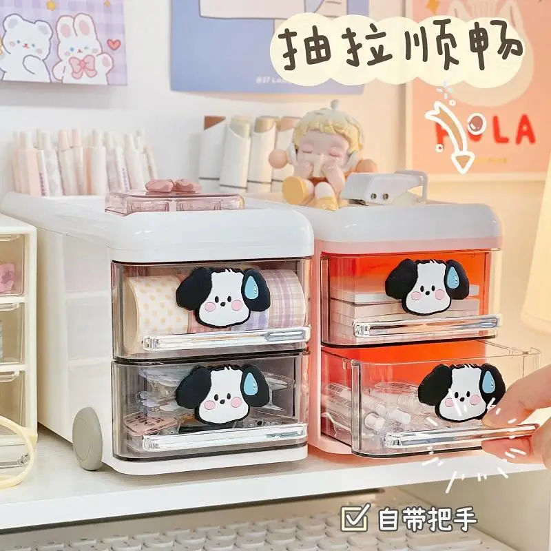 Desktop Stationery Storage Box Transparent Drawer Cartoon Pen Holder Organizer of Girl Cosmetics Office Stationery Shelves