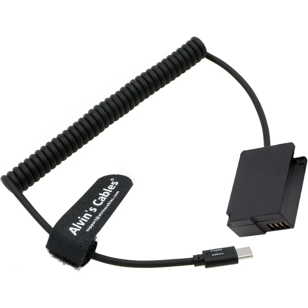 Alvin's Cables DMW-DCC8 Dummy Battery to PD USB-C Coiled Power Cable Replace DMW-BLC12 Power Adapter for Panasonic Lumix DMC-G5